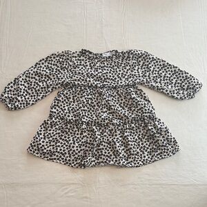 Zara Girls Black White Floral Tiered Long Sleeve Pheasant Dress Size 2-3